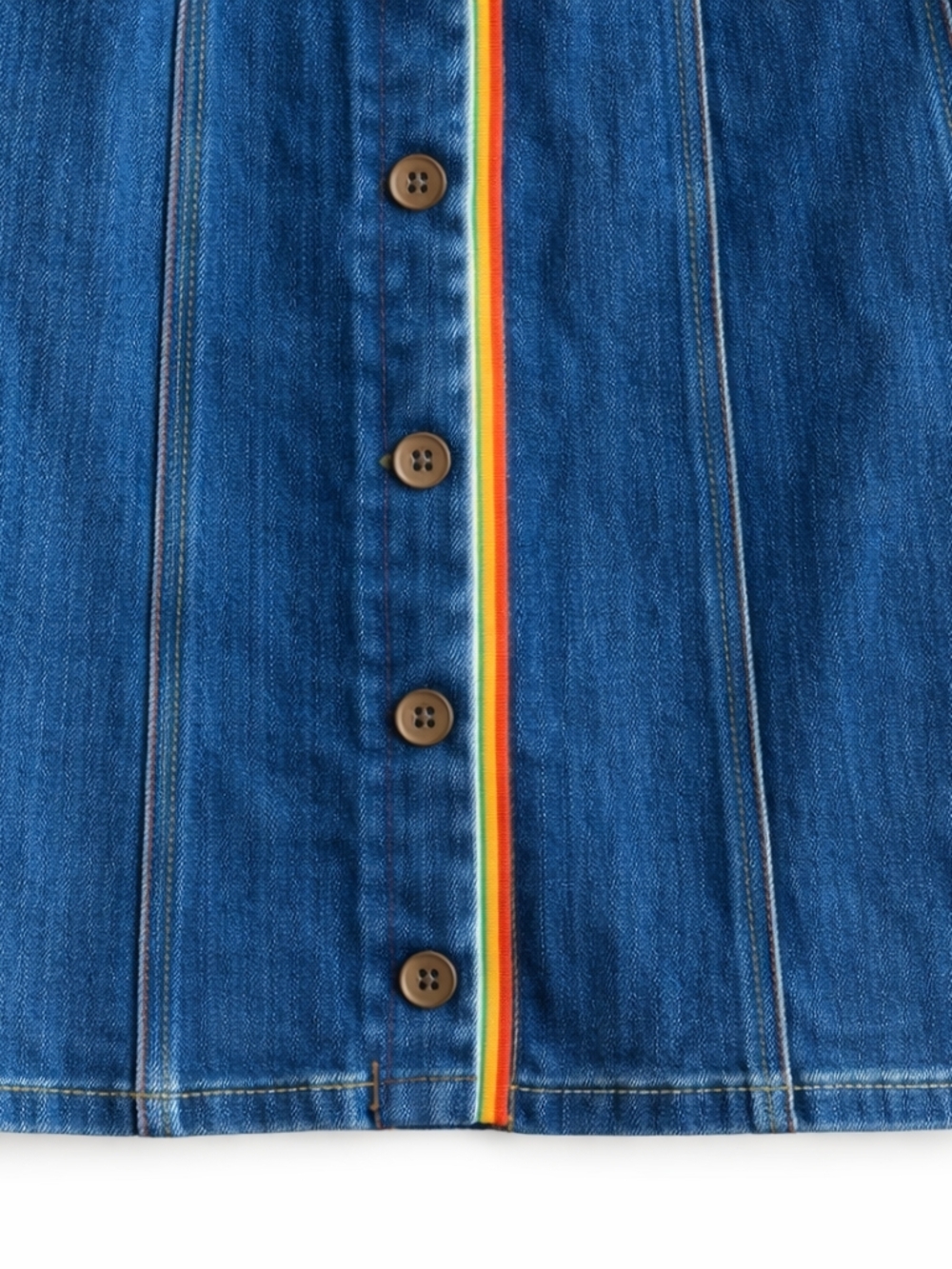 Anthropologie Strapless Denim Mini Dress Rainbow Trim NWT XS Button Front Boho - Picture 4 of 13